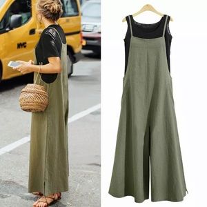 Boho Bib Front Loose Wide Leg Jumpsuit